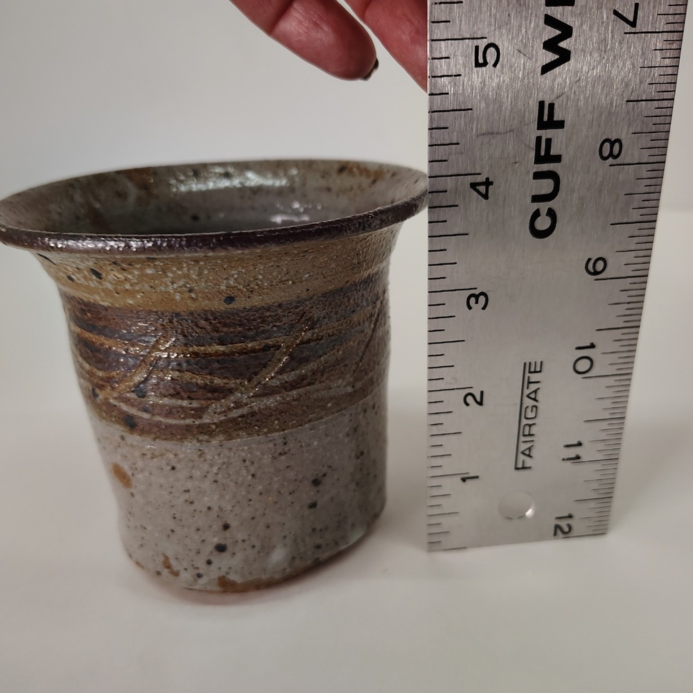 Handmade Pottery Vase Pencil Holder Rustic Decor Earth Tone Planter Brown Gray 4